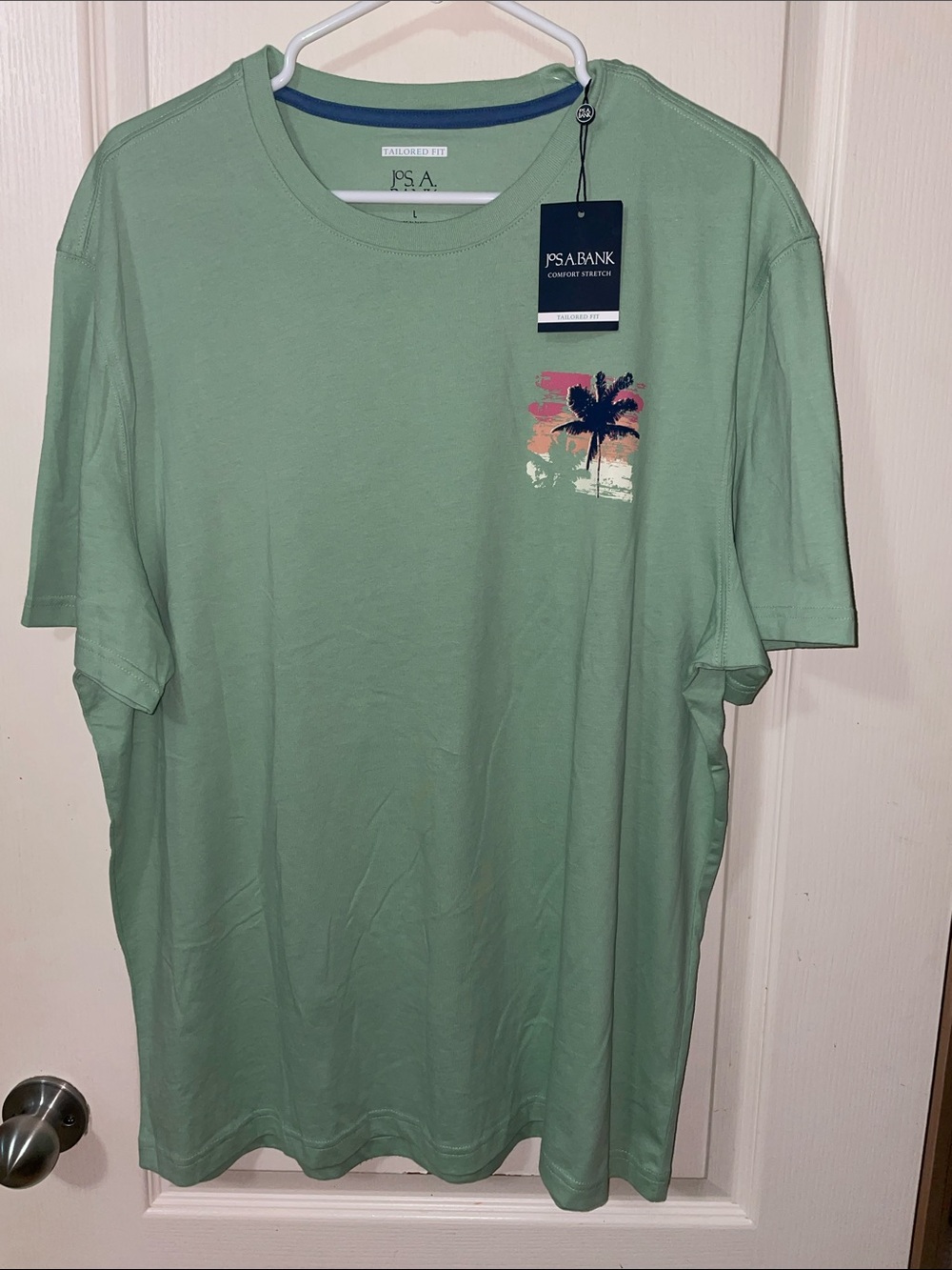 Jos. A. Bank Sage Green Short-Sleeve Crew with Palm Graphic
